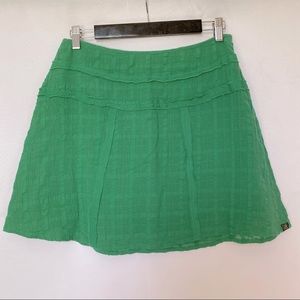 Prana Skirt Kelly Green Erin Raw Edges Lined‎ Organic Cotton Skater Summer